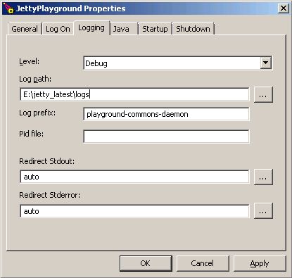 Logging tab in commons daemon GUI