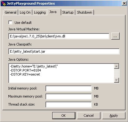 Java tab in commons daemon GUI