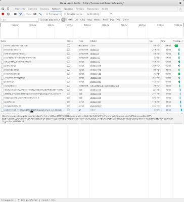 Chrome developer tools showing network activity with analytics