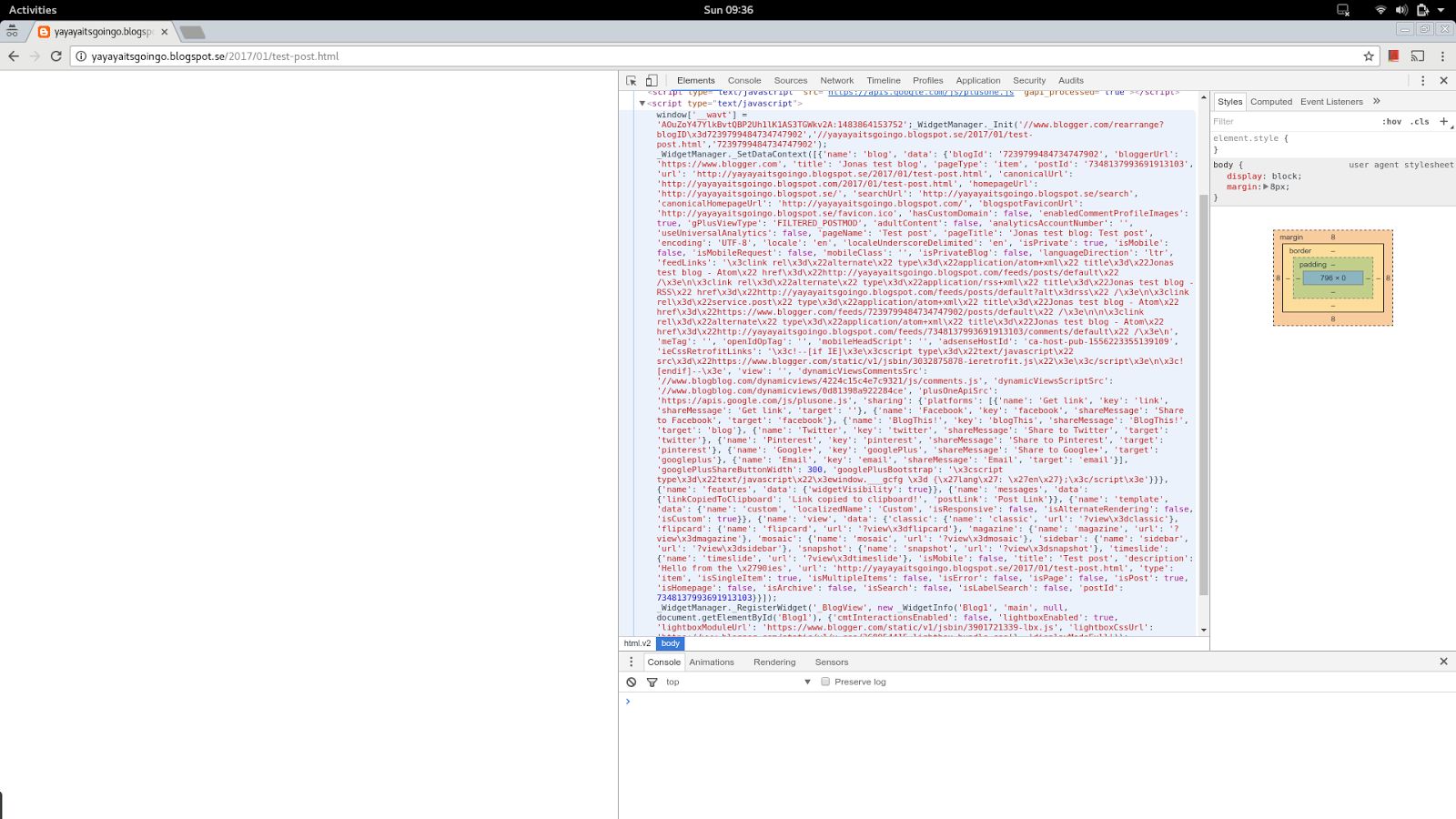 Screenshot of chrome dev tools inspecting a blogger page