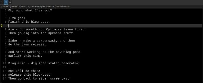 A dump of TODOs in vim
